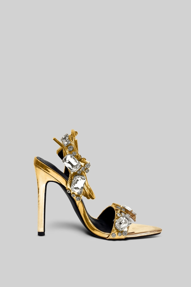 Rhinestone High Heels - Gold