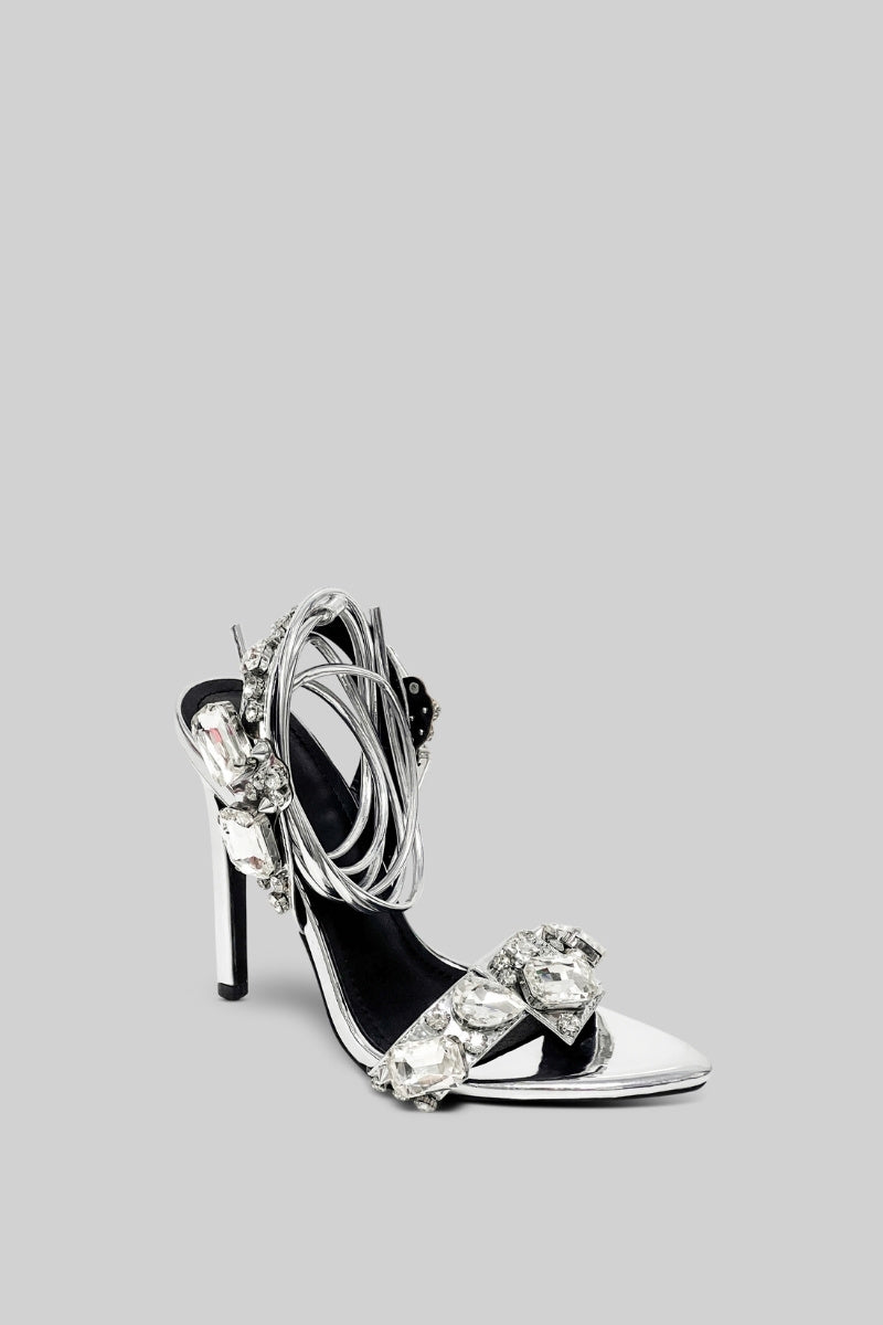 Rhinestone High Heels - Silver