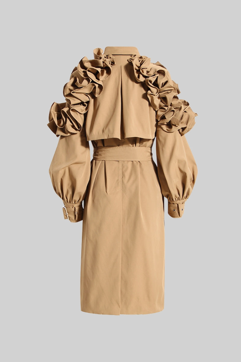 Ruffled Trench Coat - Brown