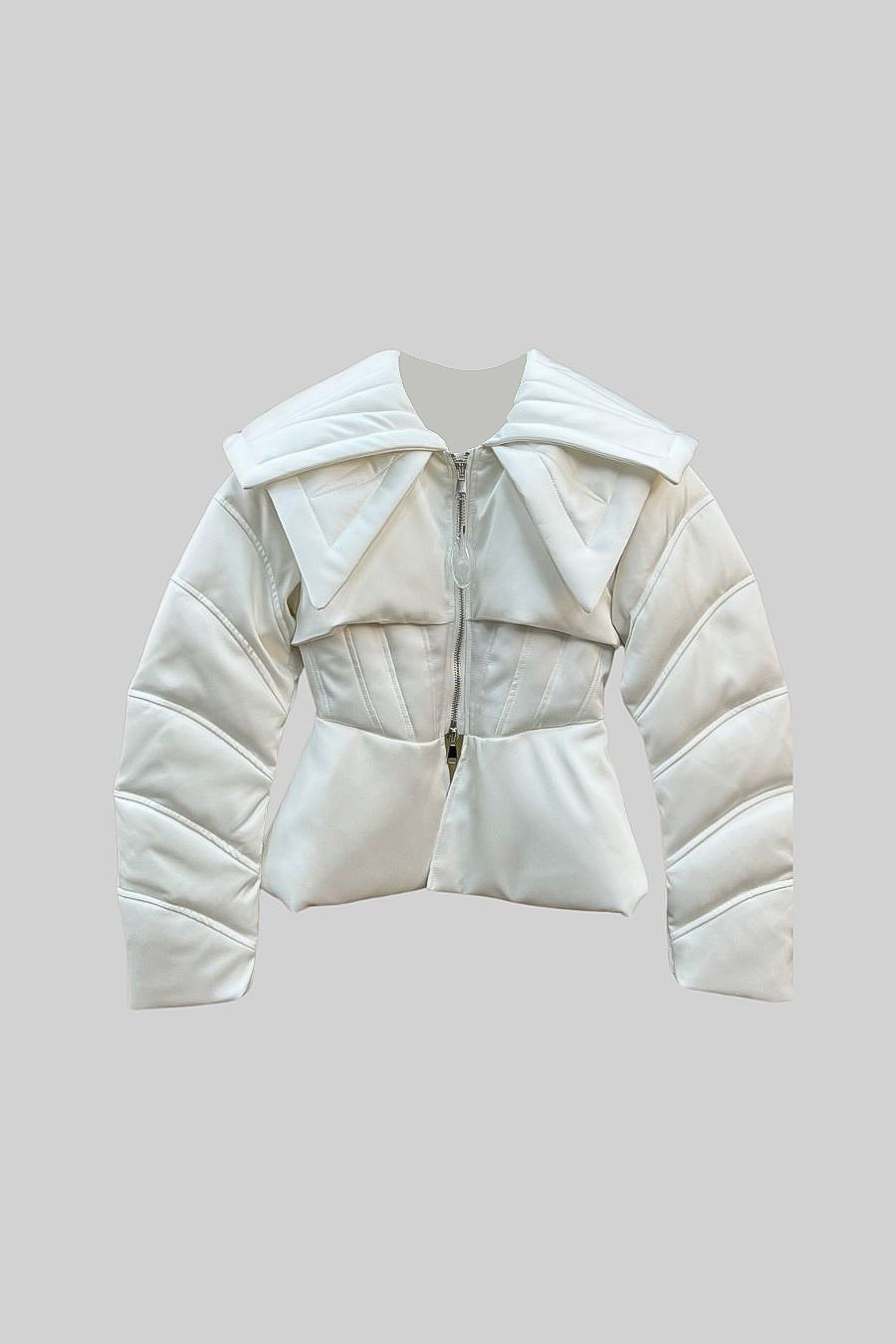 Structured Puffer Jacket With Oversized Lapels - White