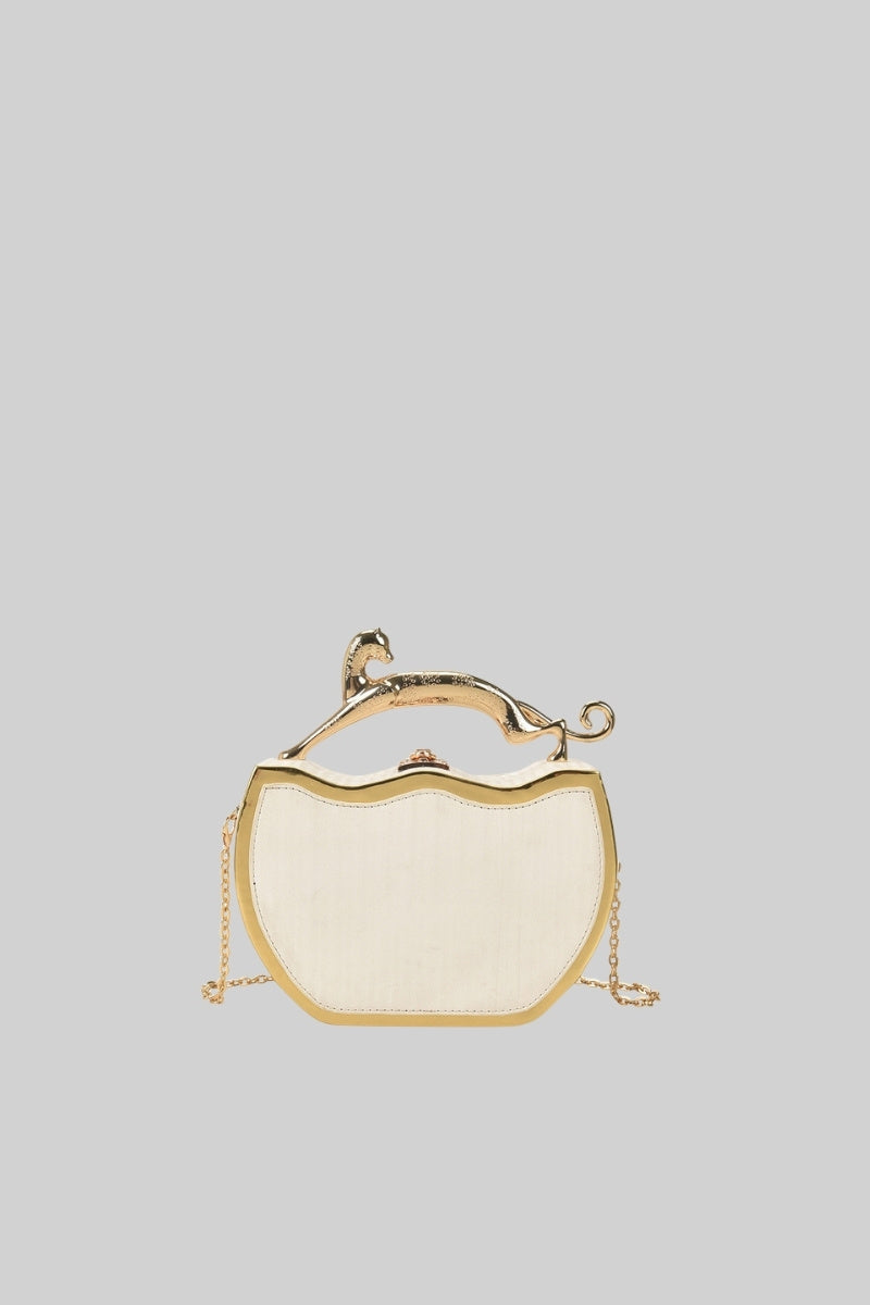 Metallic Box Bag with Leopard Detail - White