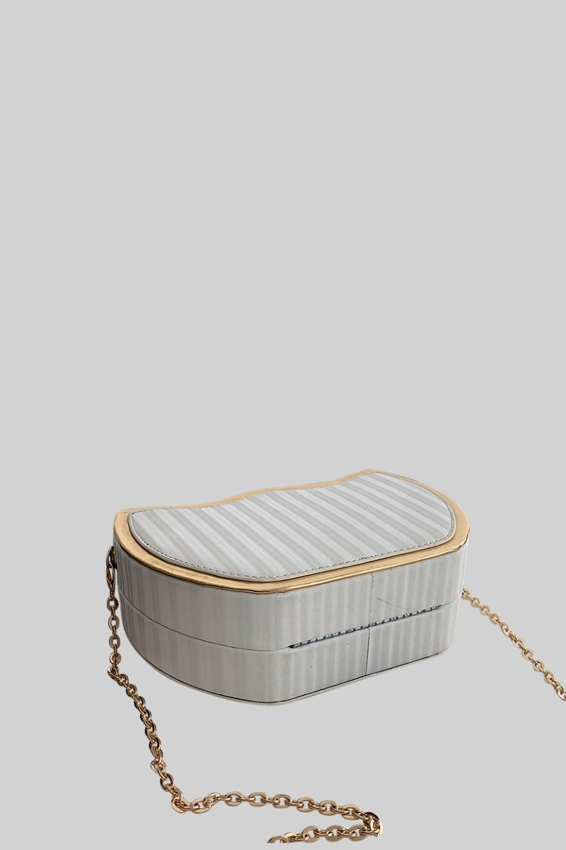 Metallic Box Bag with Leopard Detail - White