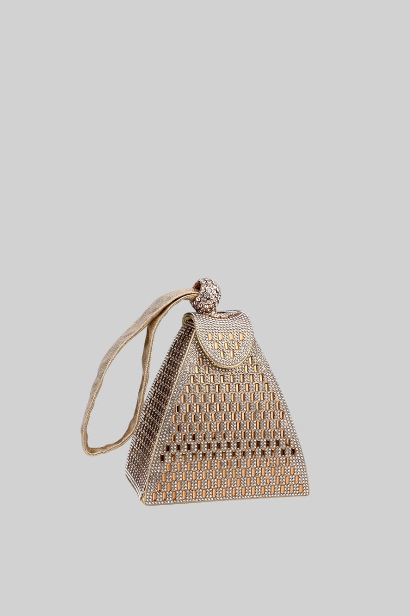 Metallic bag with golden stones in triangular model - gold