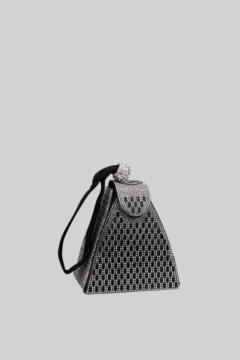 Metallic bag with golden stones in triangular model - Black