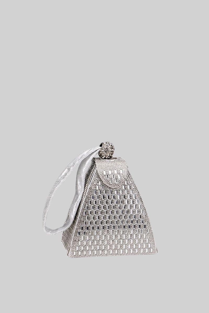 Metallic bag with golden stones in triangular model - Silver