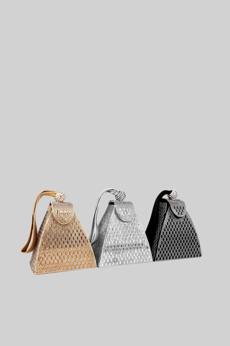 Metallic bag with golden stones in triangular model - Black