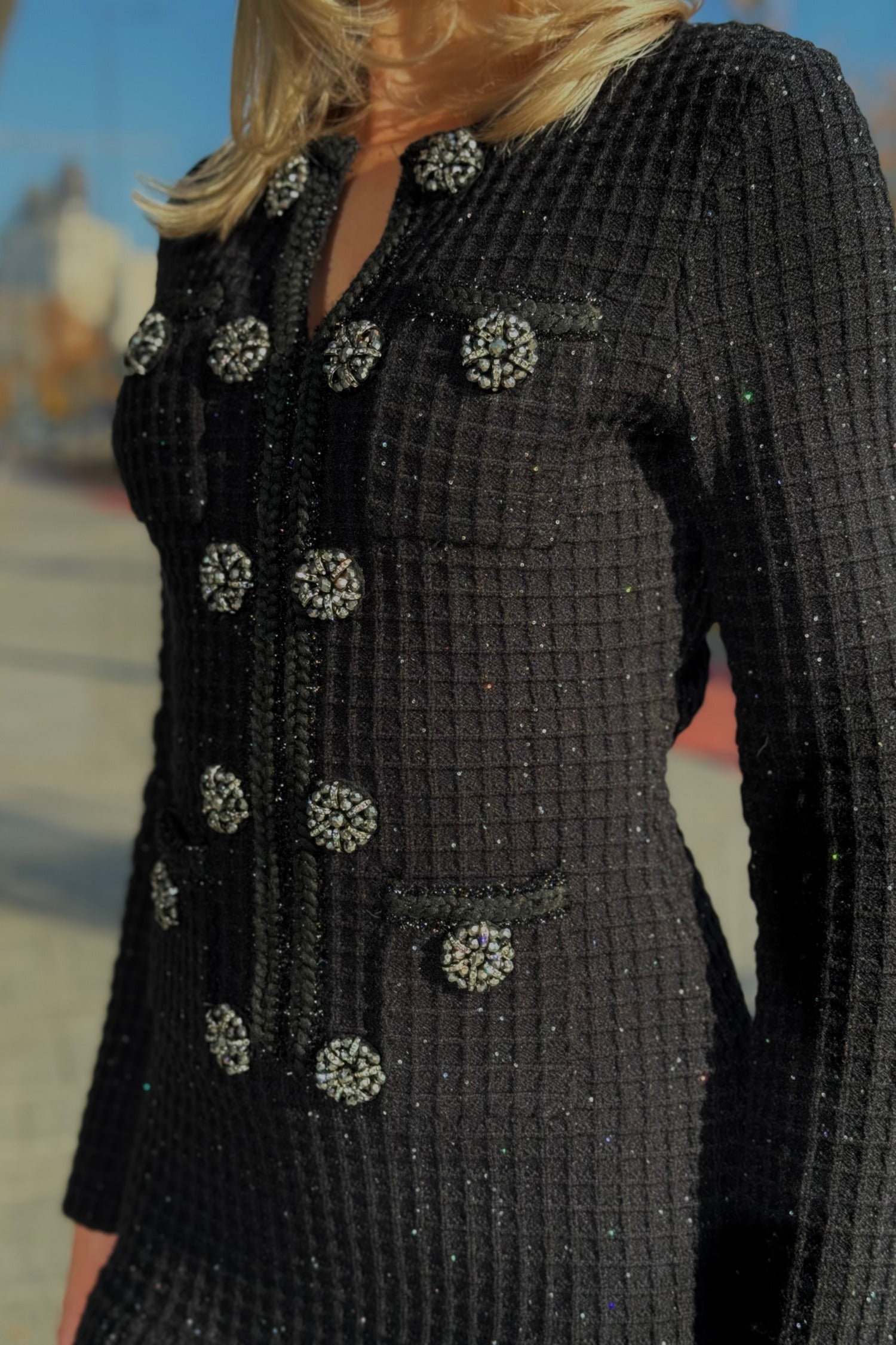 Long Sleeve Knee-Length Knitted Dress - Black