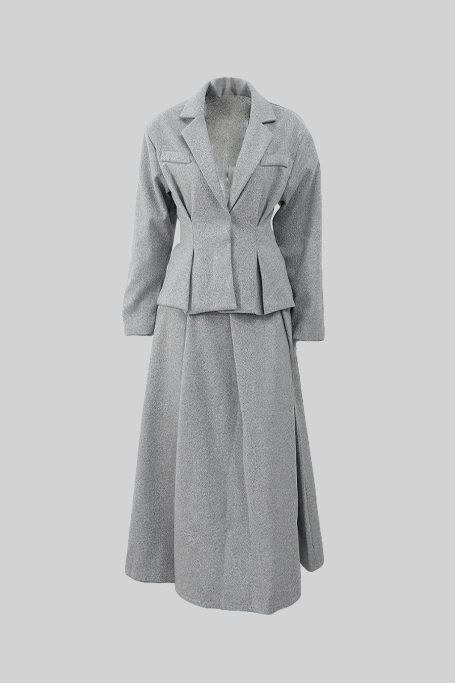 Elegant Two-Piece Tailored Blazer And Pleated Skirt Ensemble - Gray