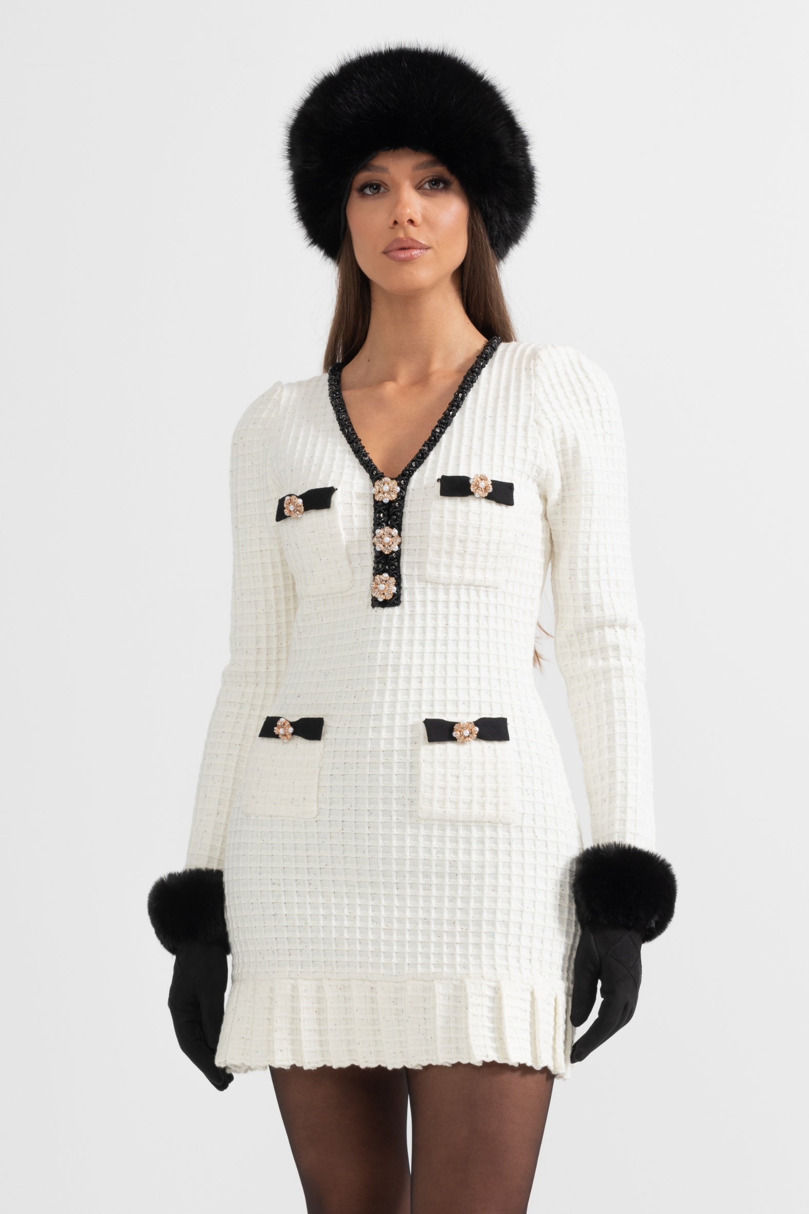 Textured Pattern Knit Dress - Ivoire