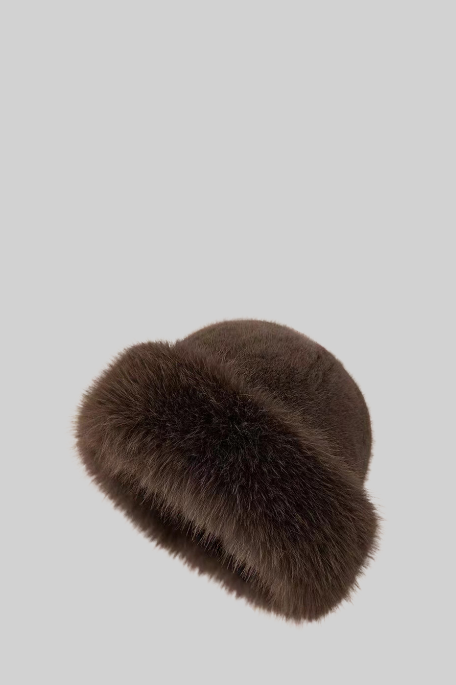 Faux Fur Hat With Wide Brim - Brown