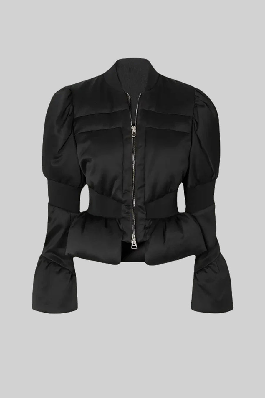 Cropped Puffer Jacket With Fitted Waistline - Black