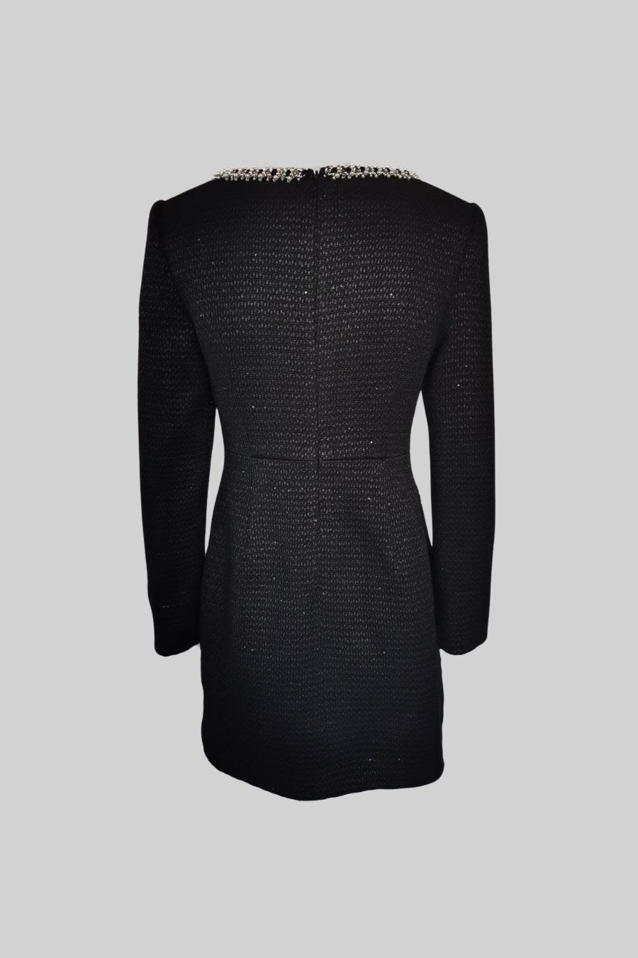 Mini Knit Dress With Square Neckline And Silver Detailing - Black