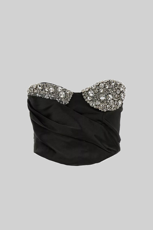 Strapless Top With Diamond Embellishments - Black