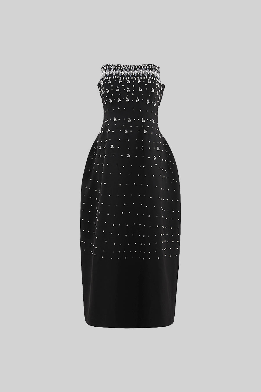 Sleeveless Fitted Dress With Diamond Embellishments - Black