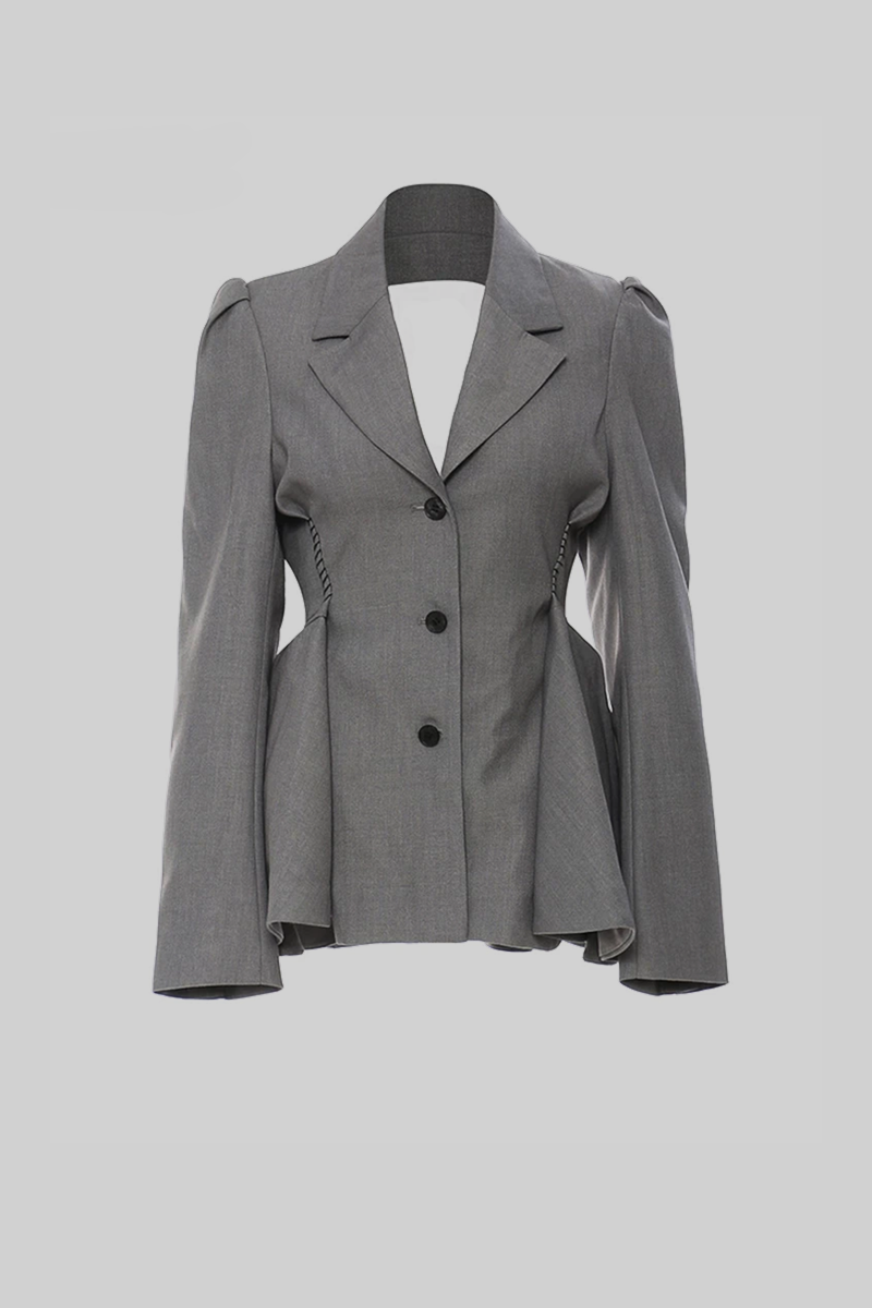 Ruffle Blazer with Back Cutout - Grey