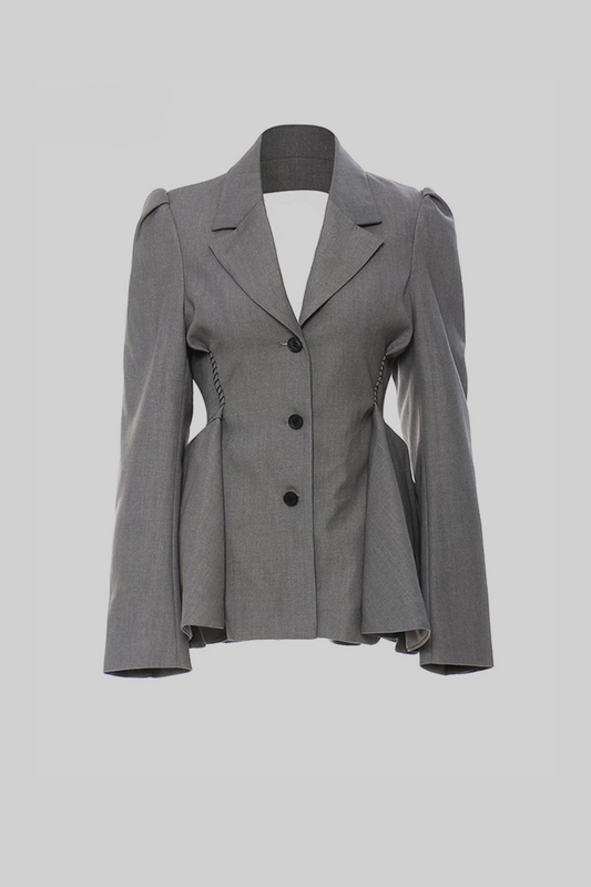 Ruffle Blazer with Back Cutout - Grey