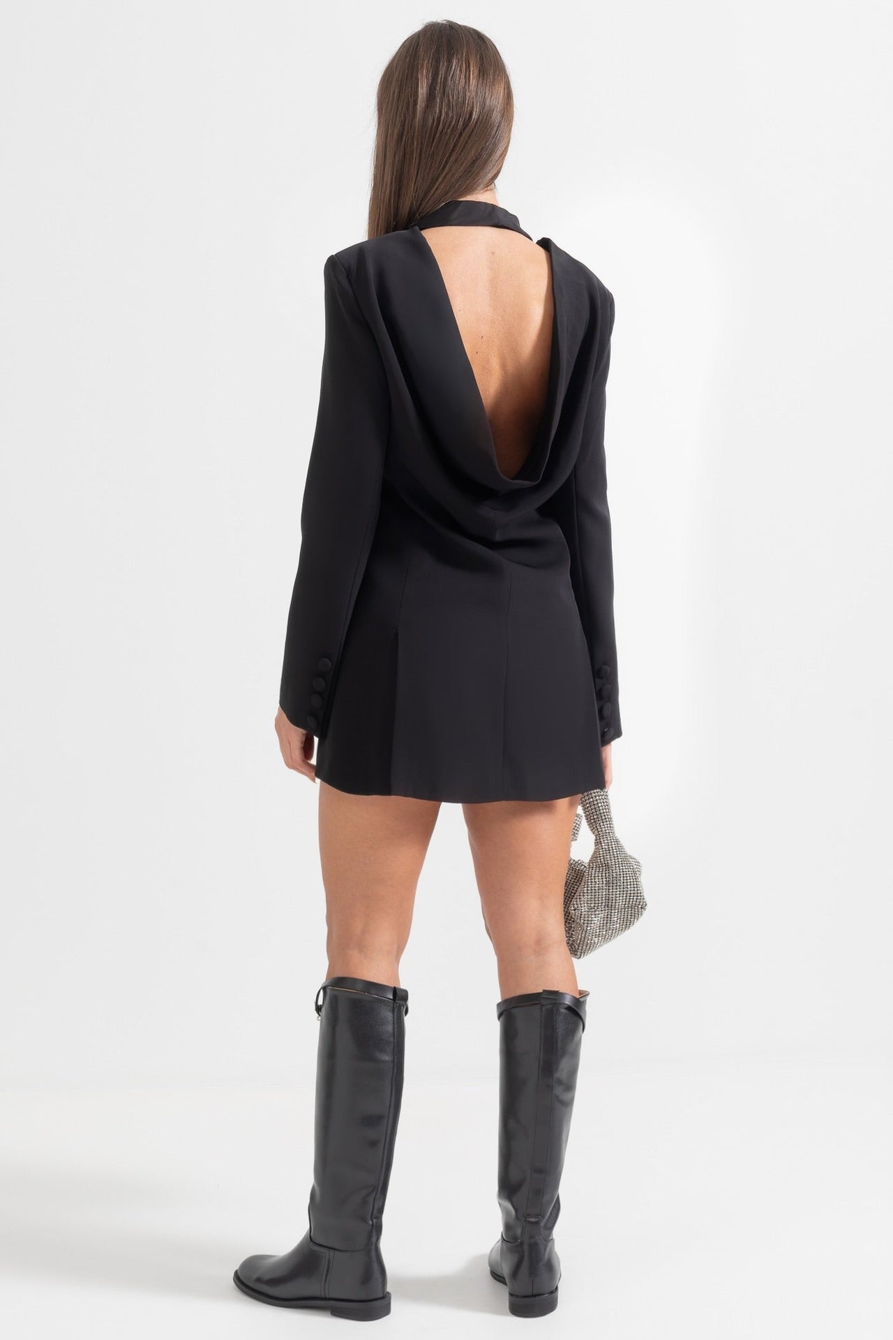 Elegant Backless Blazer With Shawl Collar - Black