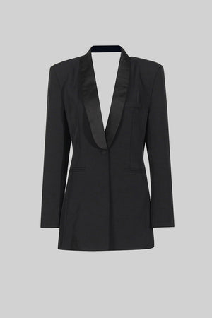 Elegant rygfri blazer med sjal krave - sort