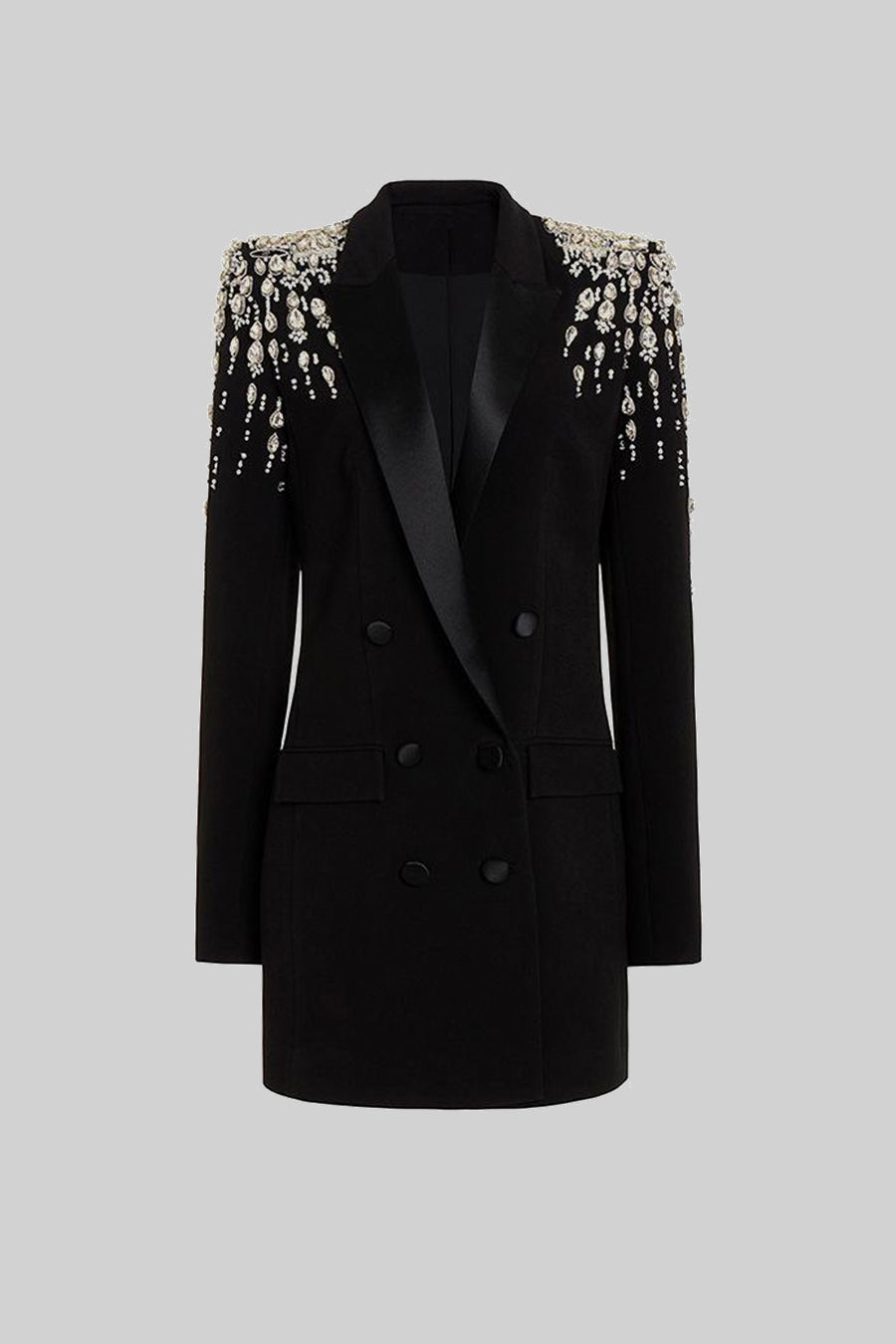 Elegant Blazer With Diamond Embellished Shoulders - Black