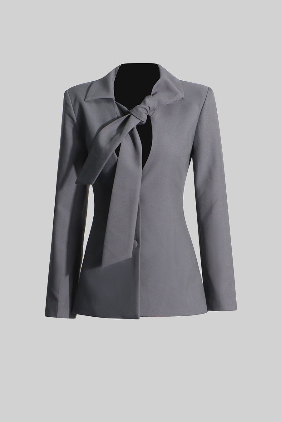 Tailored Blazer With Collar Bow - Gray