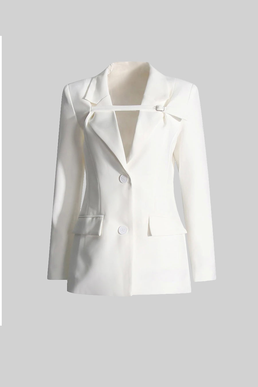 Tailored Blazer With Chest-Crossing Strap - White