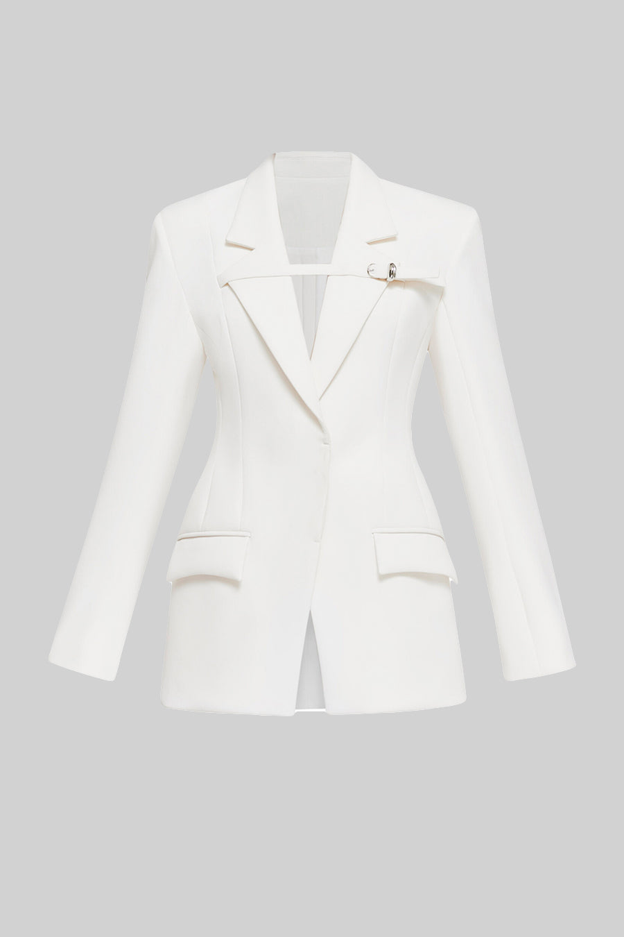 Tailored Blazer With Chest-Crossing Strap - White