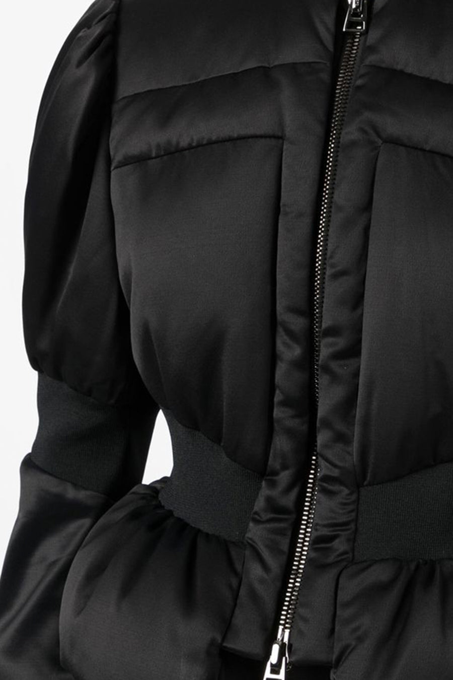 Cropped Puffer Jacket With Fitted Waistline - Black