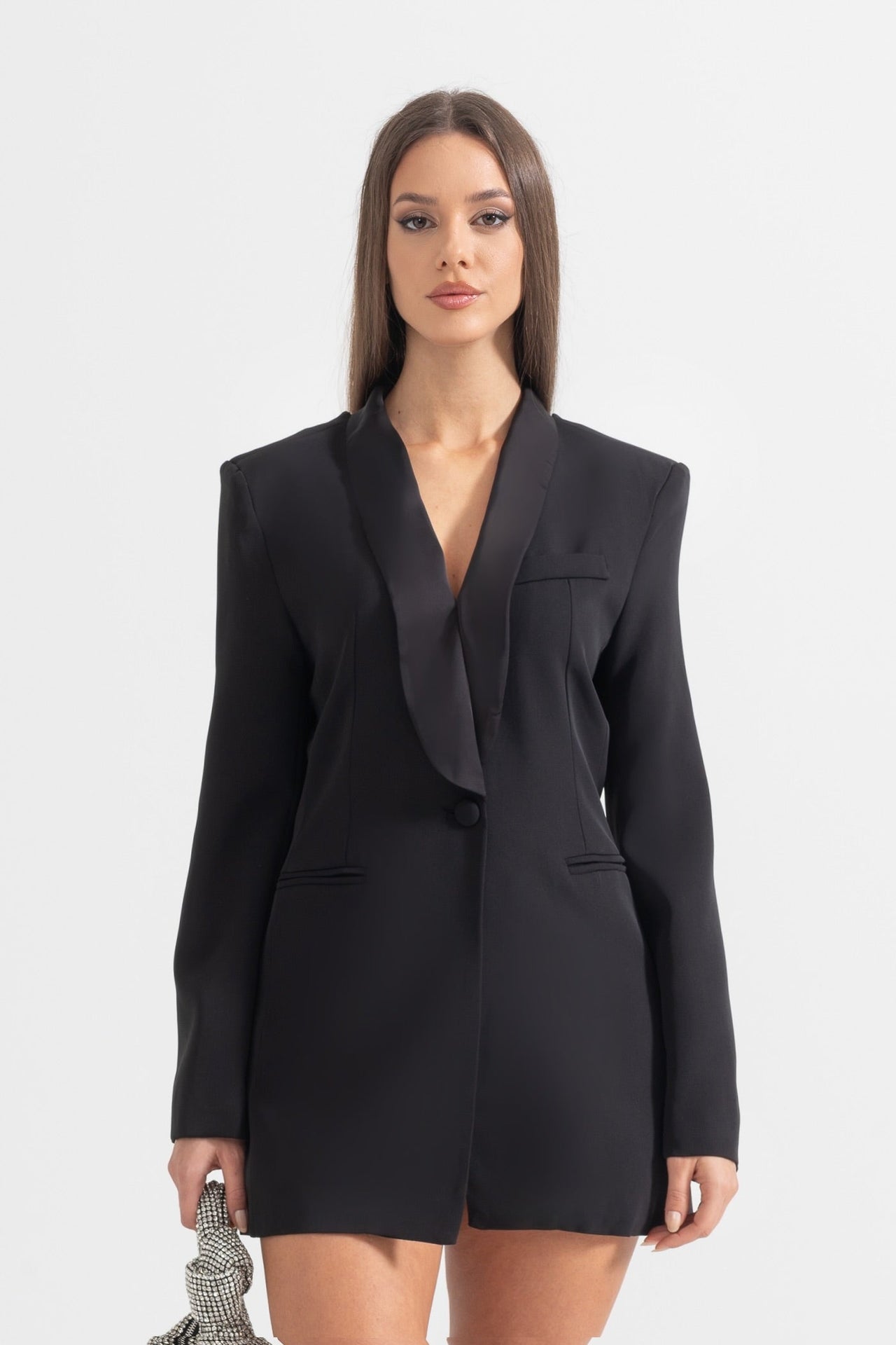 Elegant rygfri blazer med sjal krave - sort