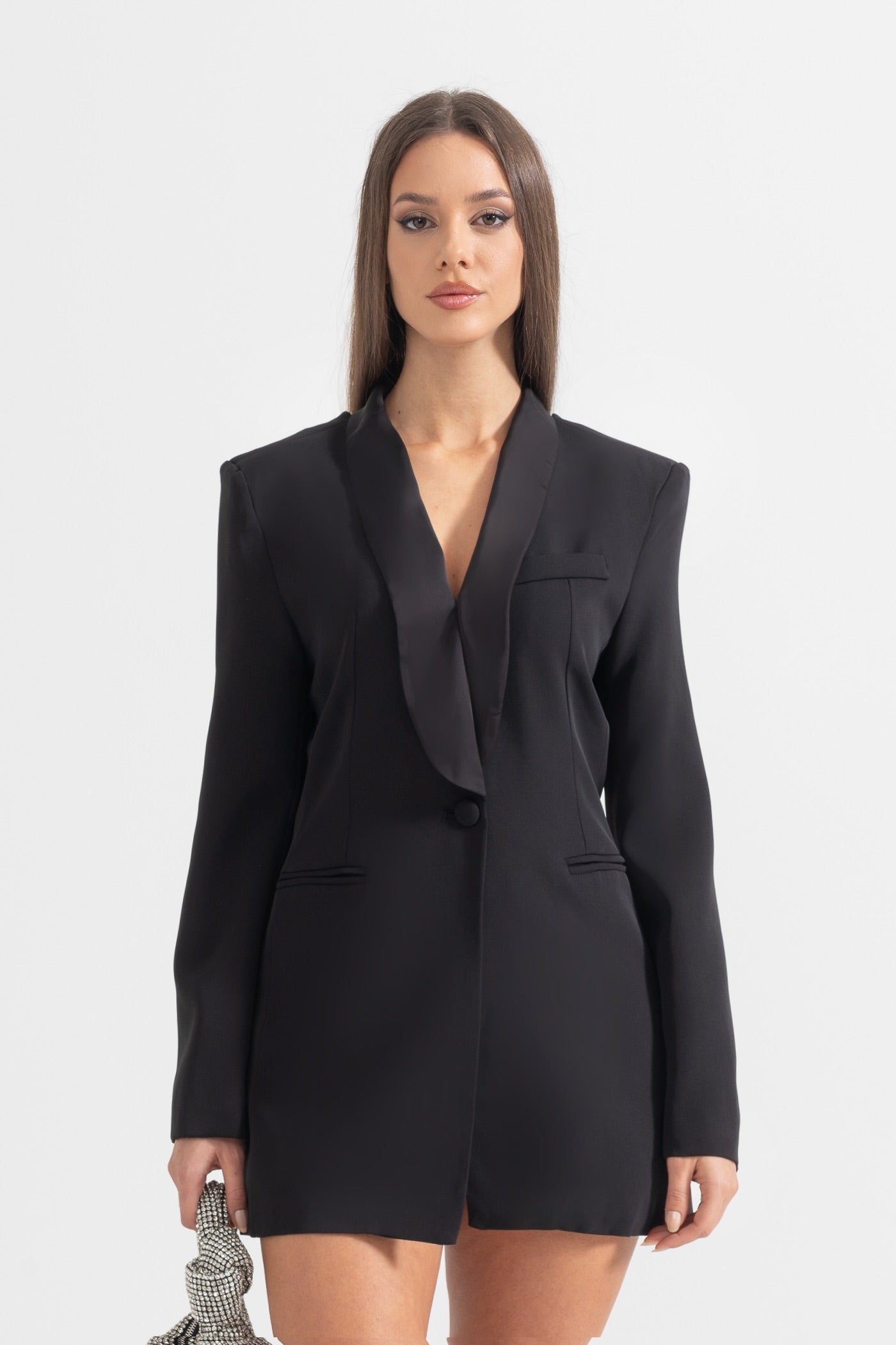 Elegant rygfri blazer med sjal krave - sort