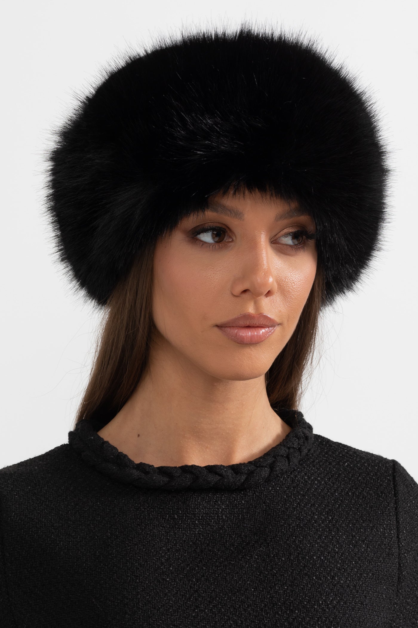 Furry Hat With Wide Brim - Black