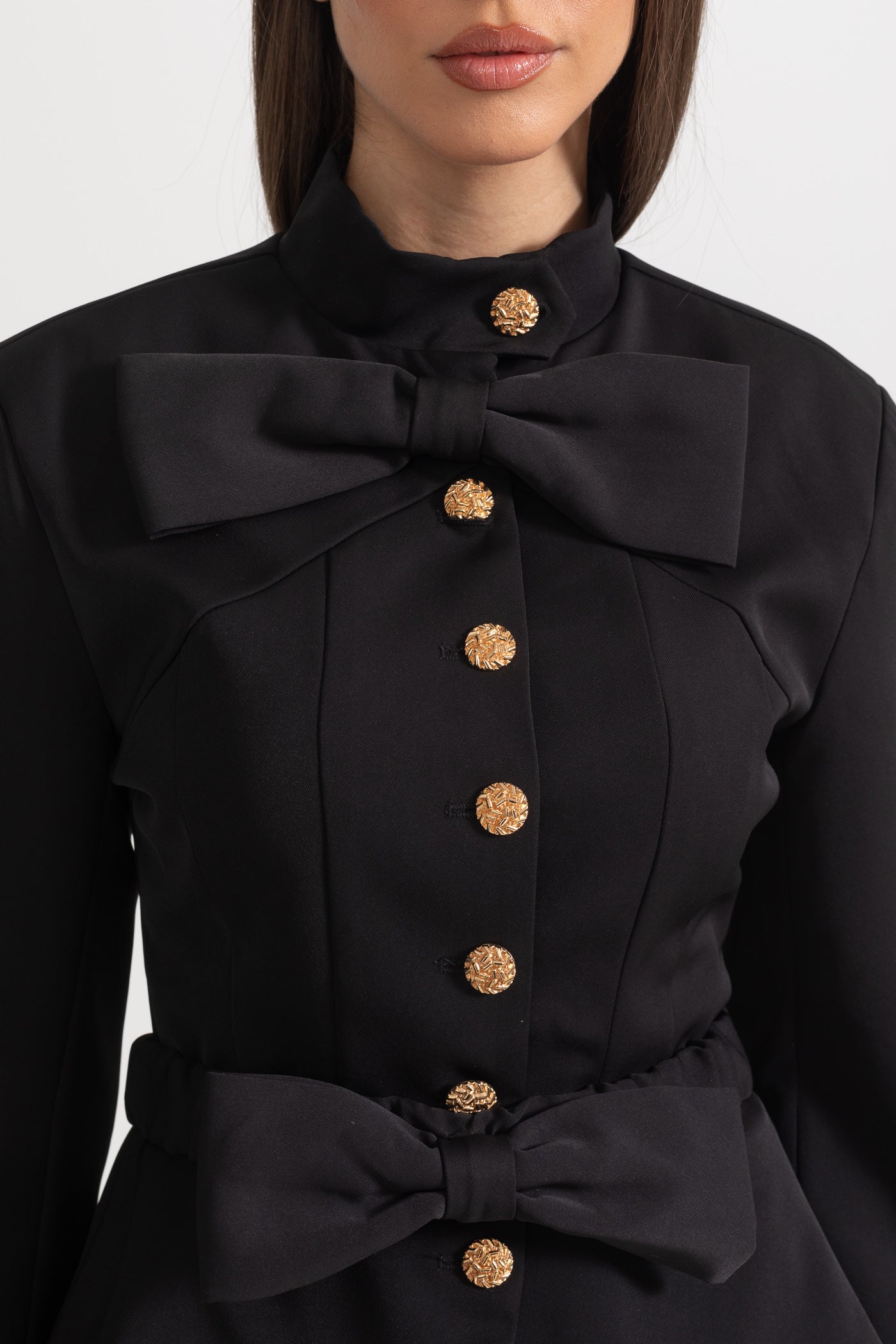 Two Piece Ensemble With Bows And Gold Buttons - Black