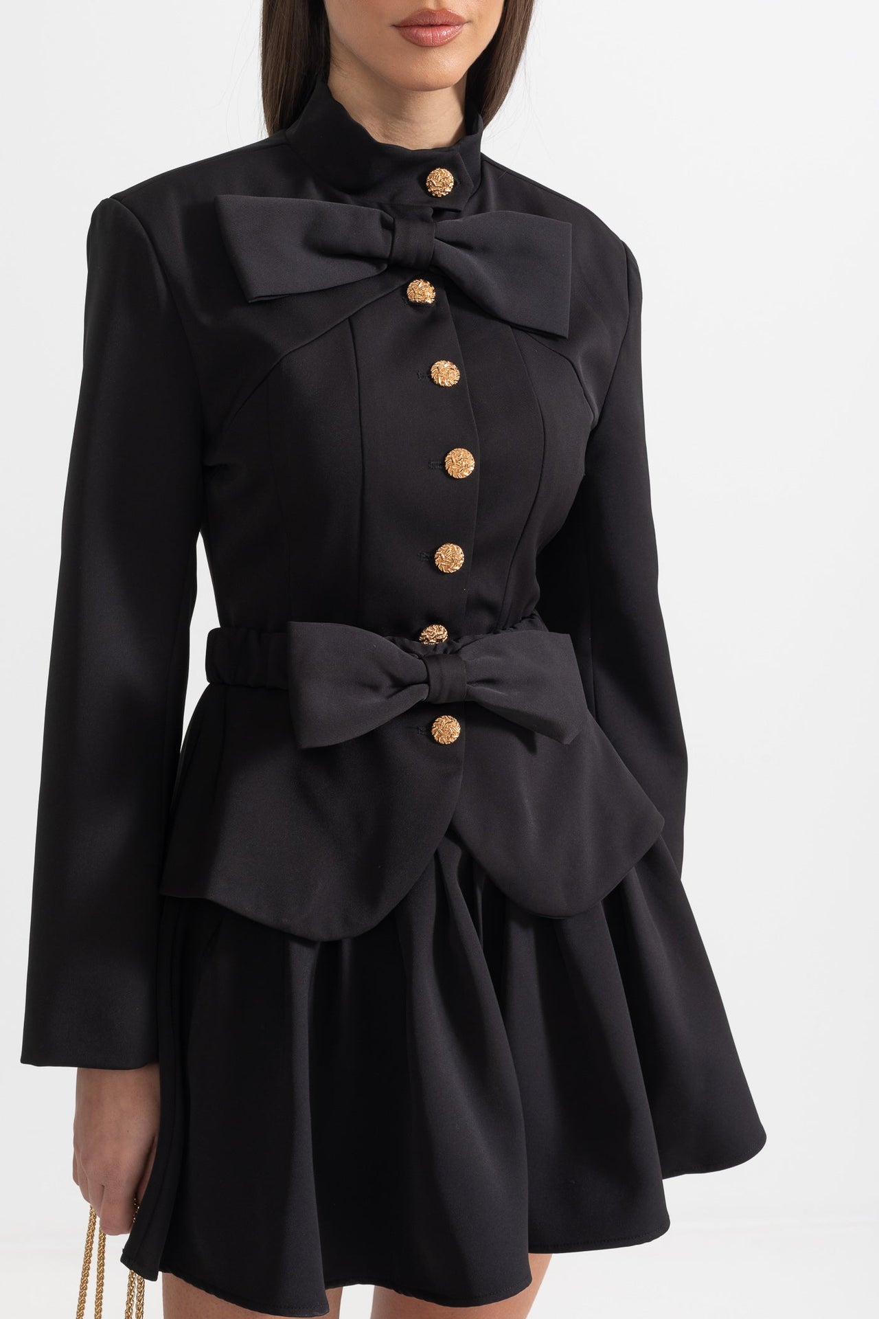 Two Piece Ensemble With Bows And Gold Buttons - Black