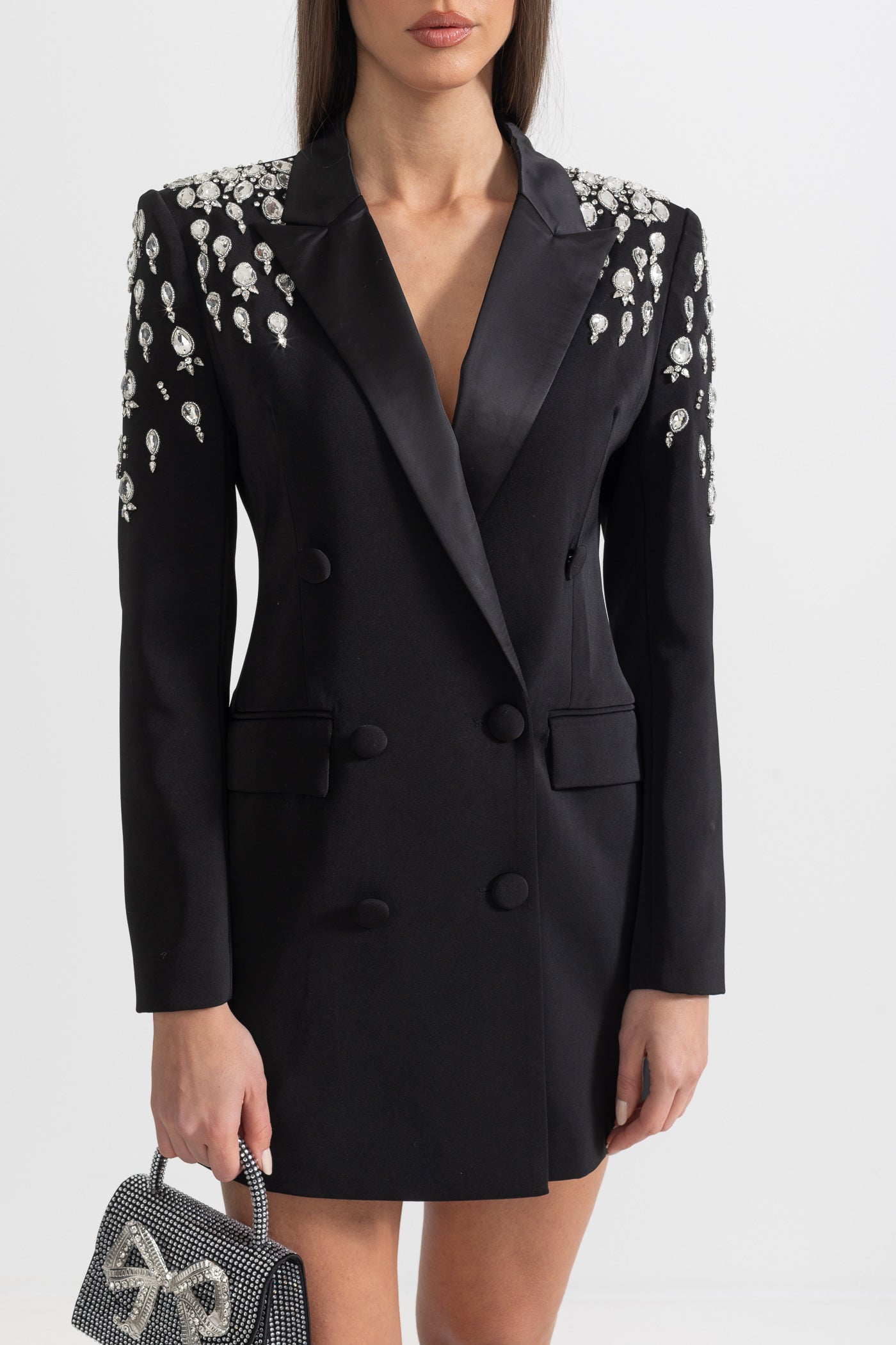 Elegant blazer med diamant pyntet skuldre - sort