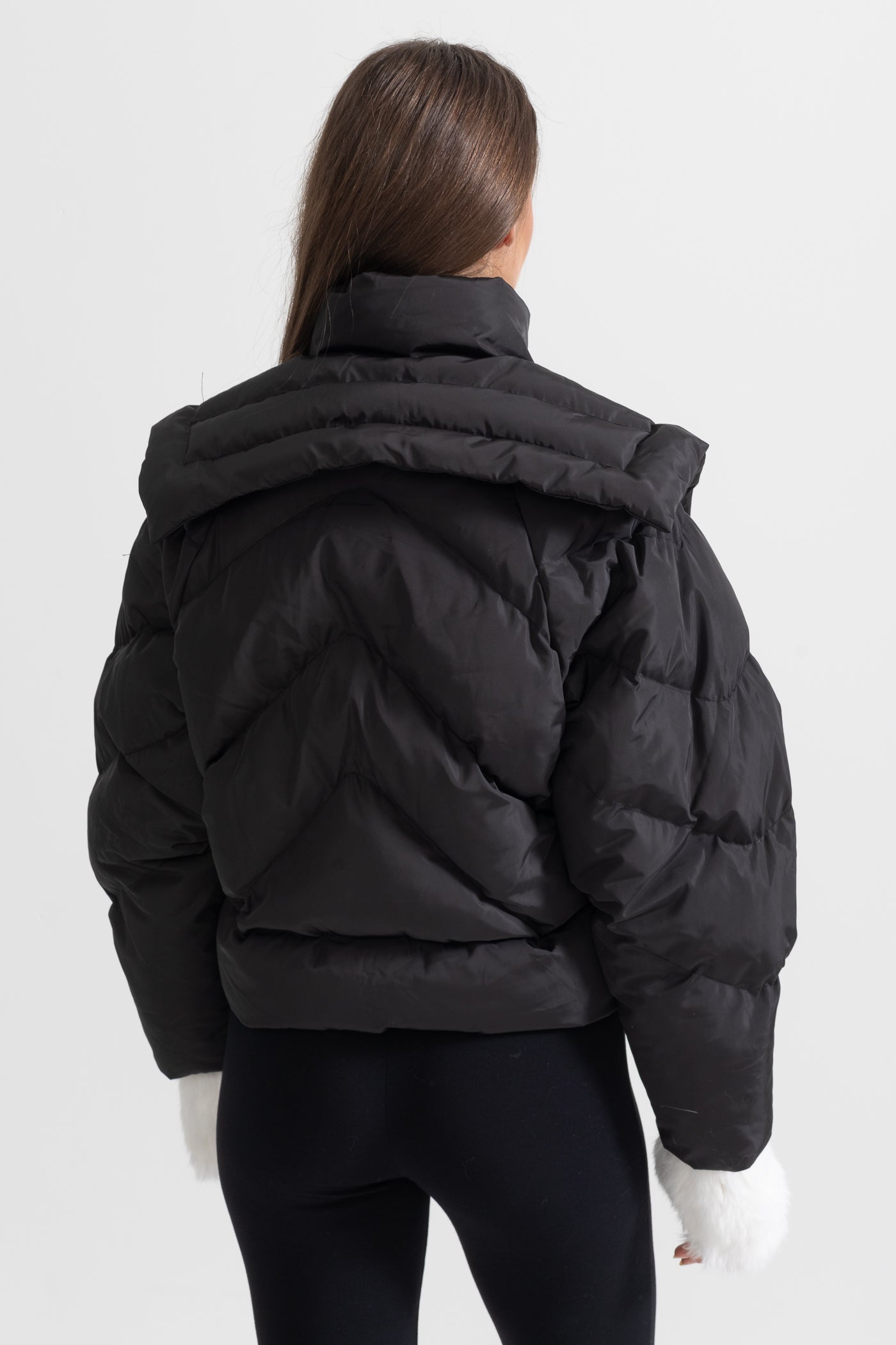 Contemporary Puffer Jacket With Oversized Shoulder Pads - Black