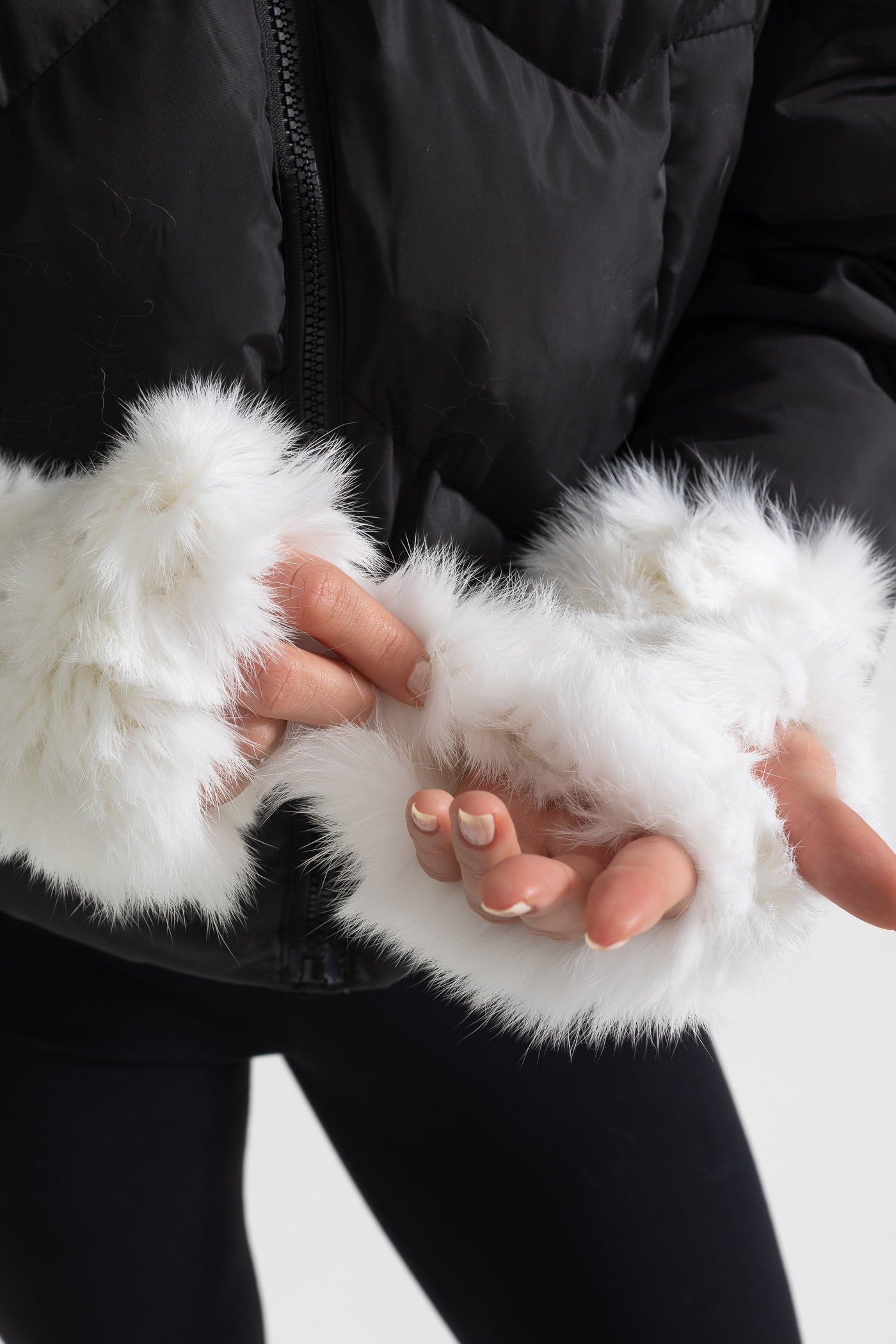 Rabbit Fur Fingerless Gloves - White