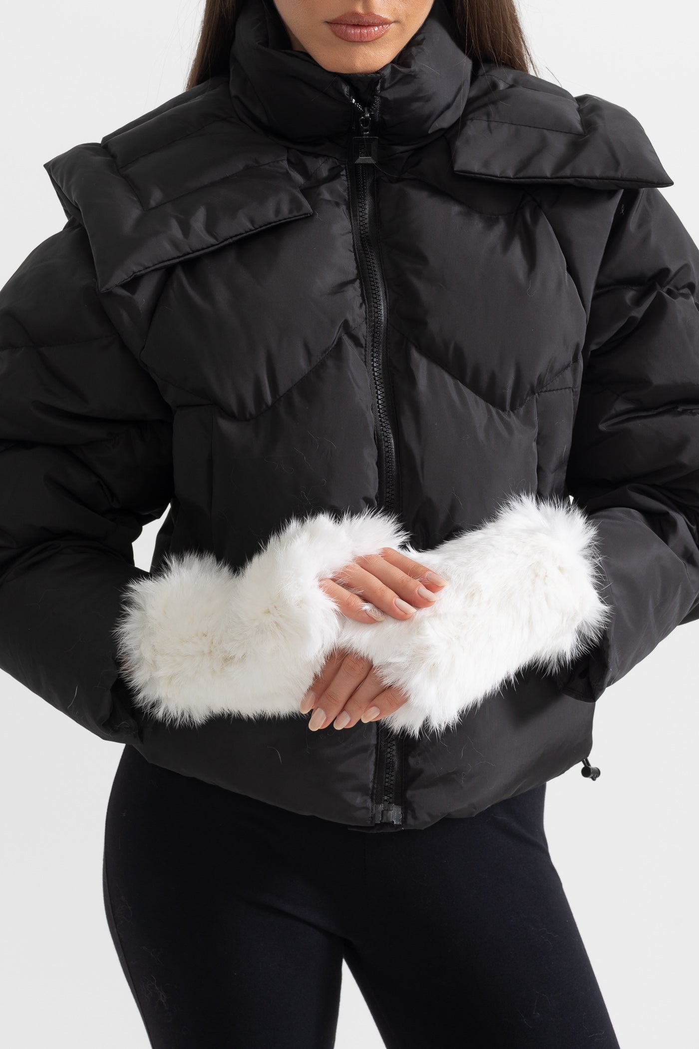 Rabbit Fur Fingerless Gloves - White