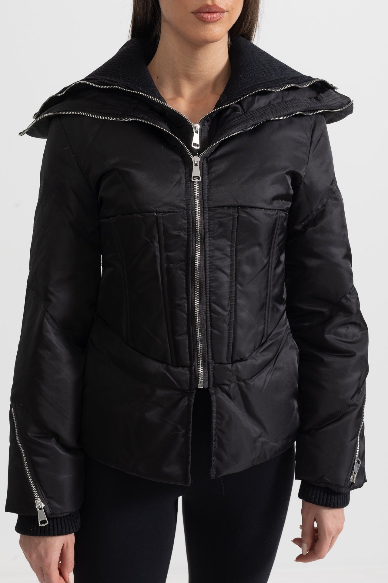 Contemporary Jacket With Double Collar Design - Black