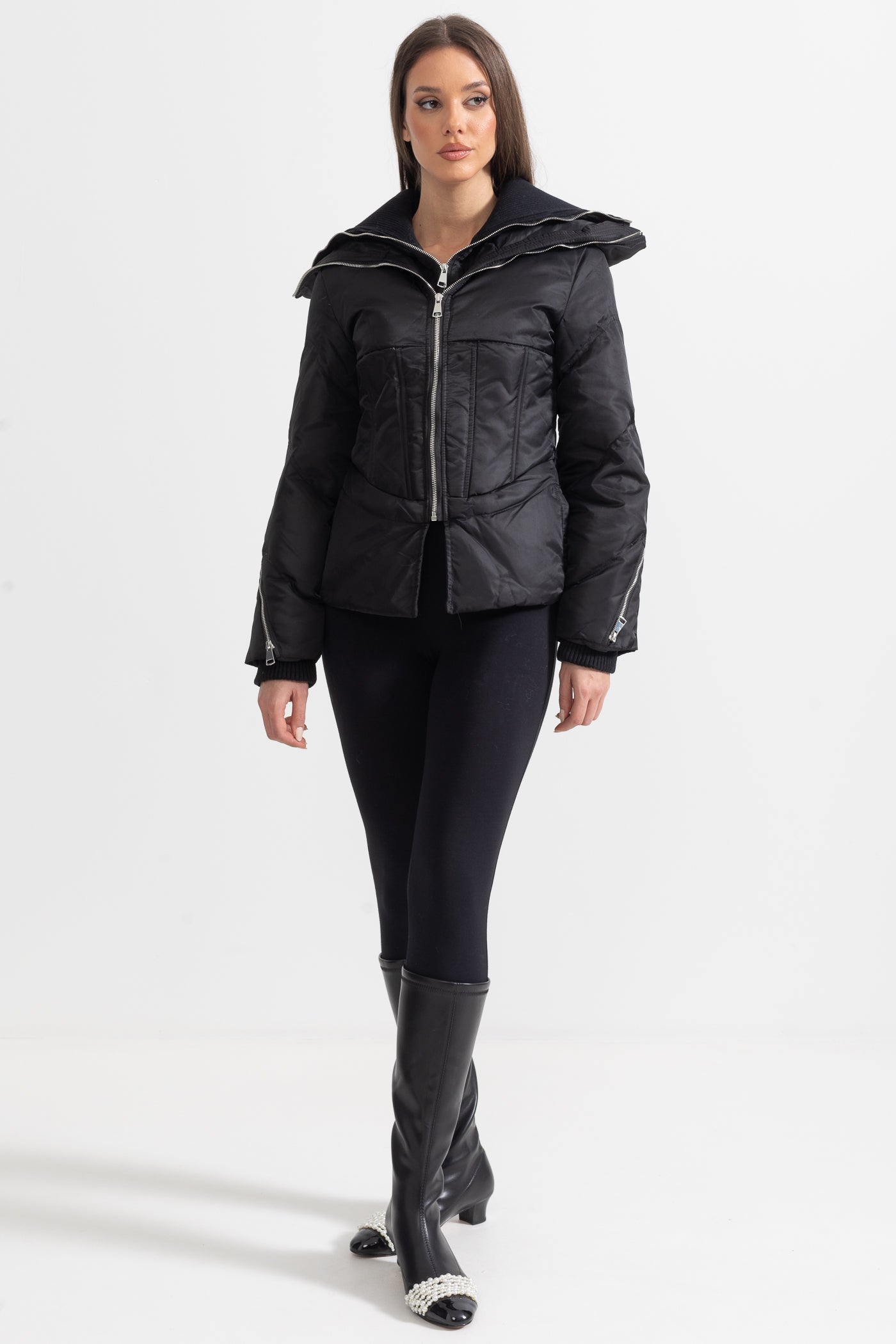 Contemporary Jacket With Double Collar Design - Black