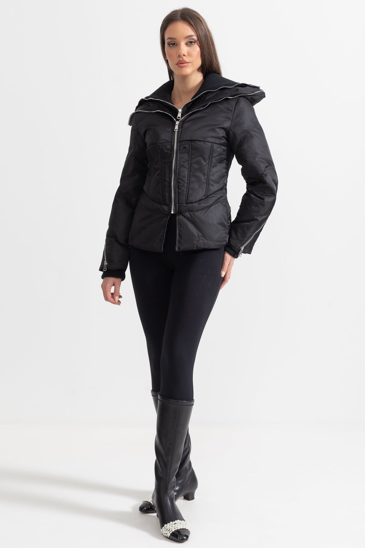 Contemporary Jacket With Double Collar Design - Black