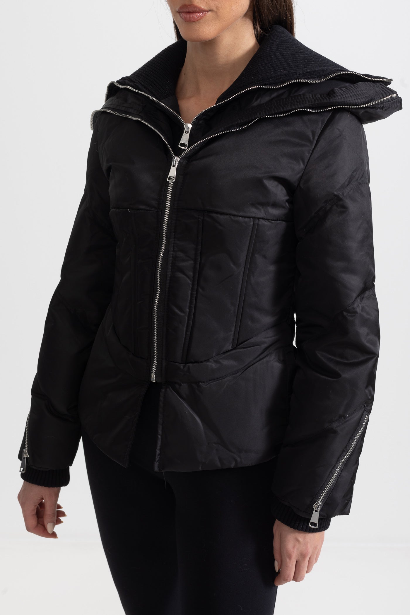 Contemporary Jacket With Double Collar Design - Black