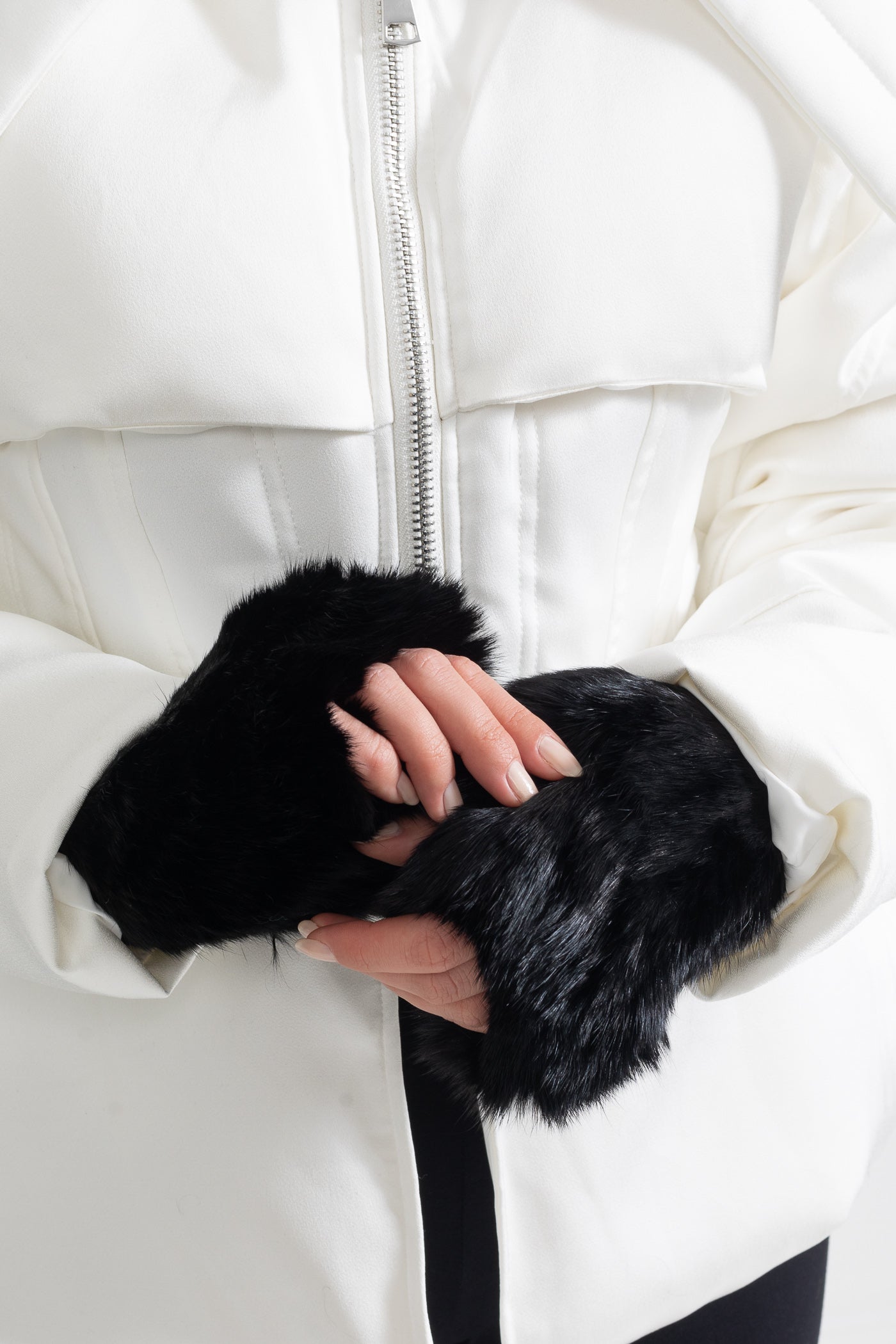 Rabbit Fur Fingerless Gloves - Black