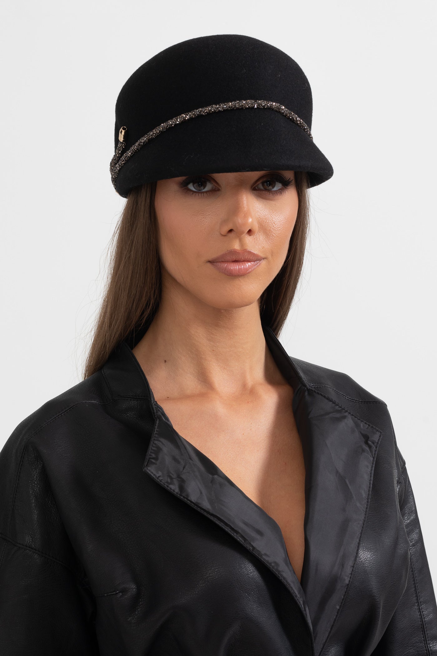 Short Brim Hat With Wrapped Detail - Black