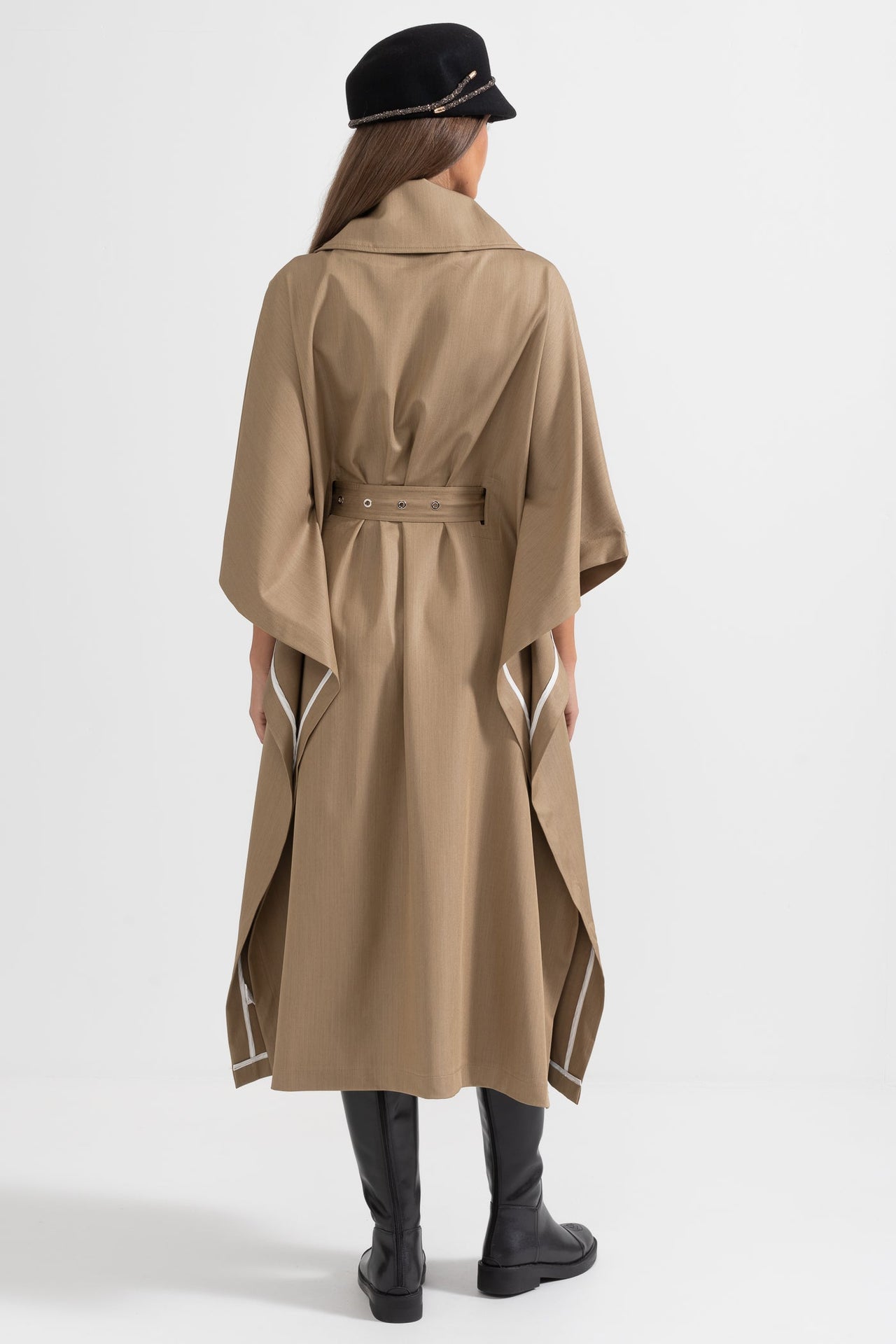 Trench Coat With Cape-Like Sleeve Construction - Khaki