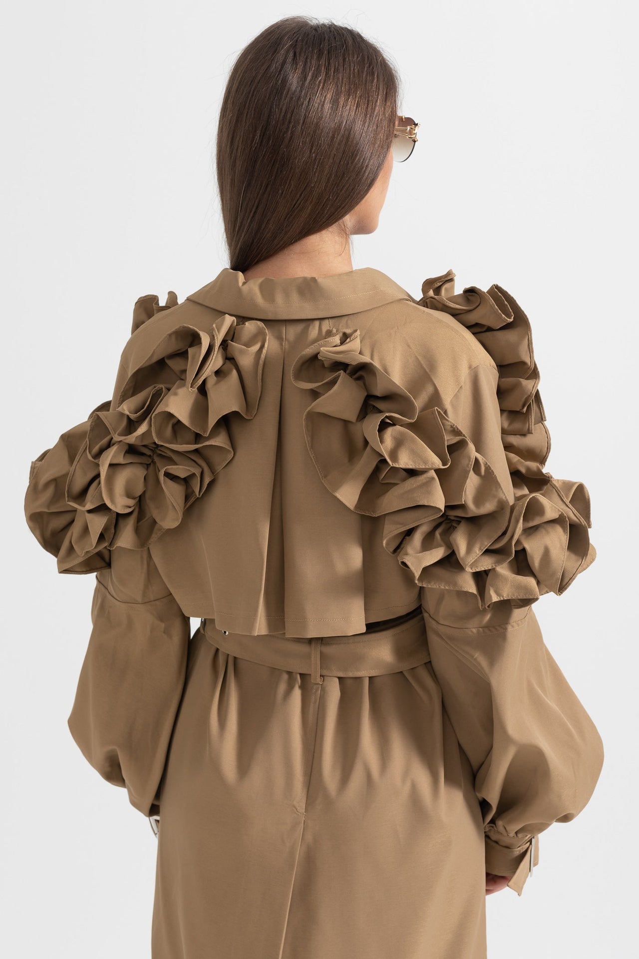 Ruffled Trench Coat - Brown