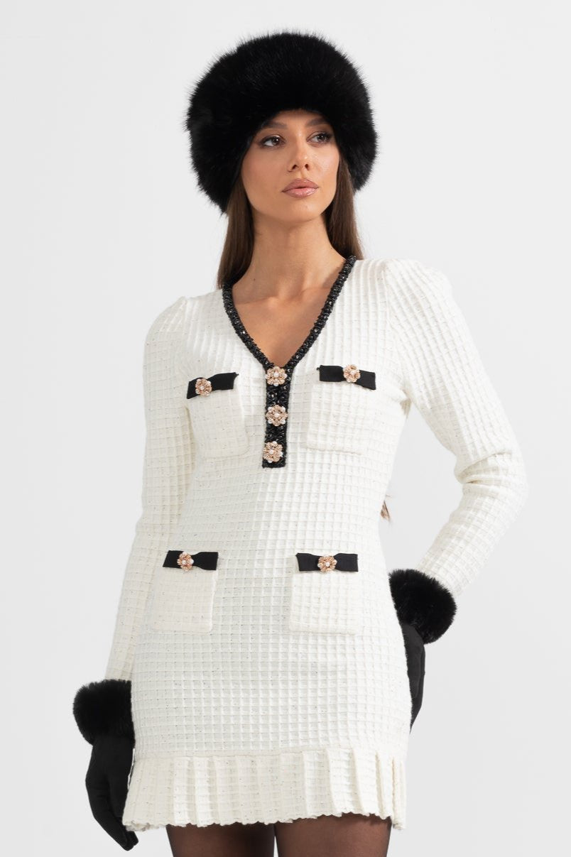 Textured Pattern Knit Dress - Ivoire