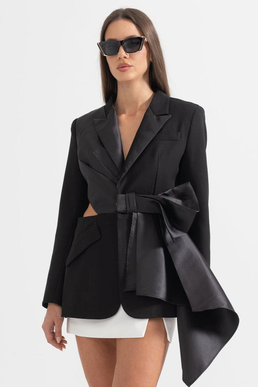 Exquisite Asymmetrical Blazer With Back Cutout - Black