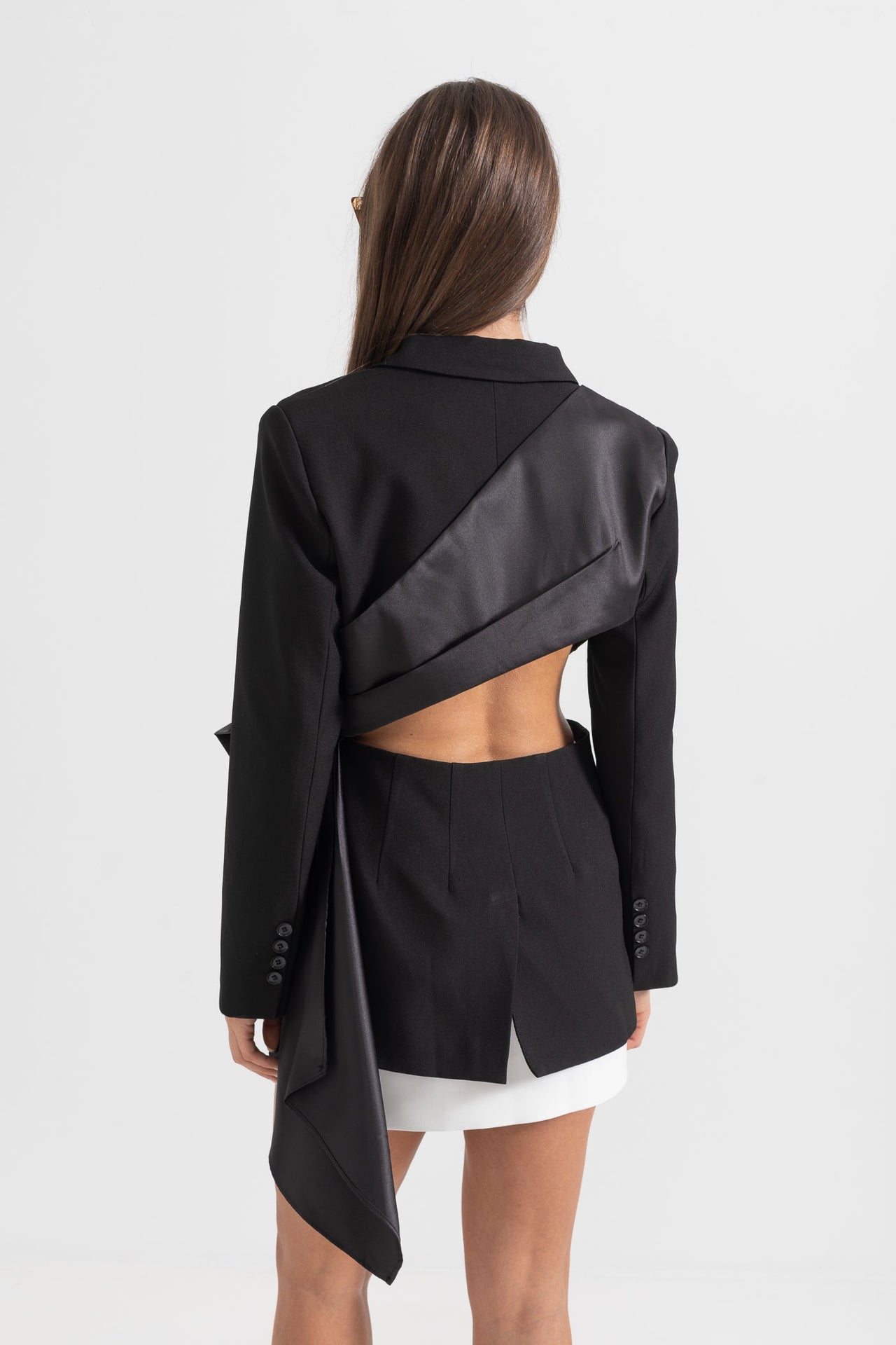 Exquisite Asymmetrical Blazer With Back Cutout - Black