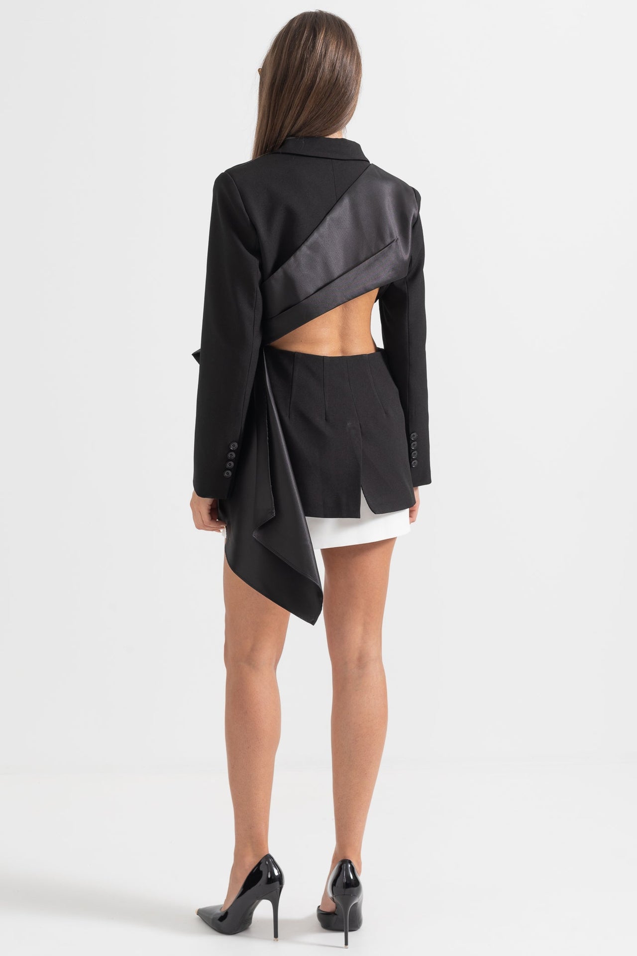 Exquisite Asymmetrical Blazer With Back Cutout - Black