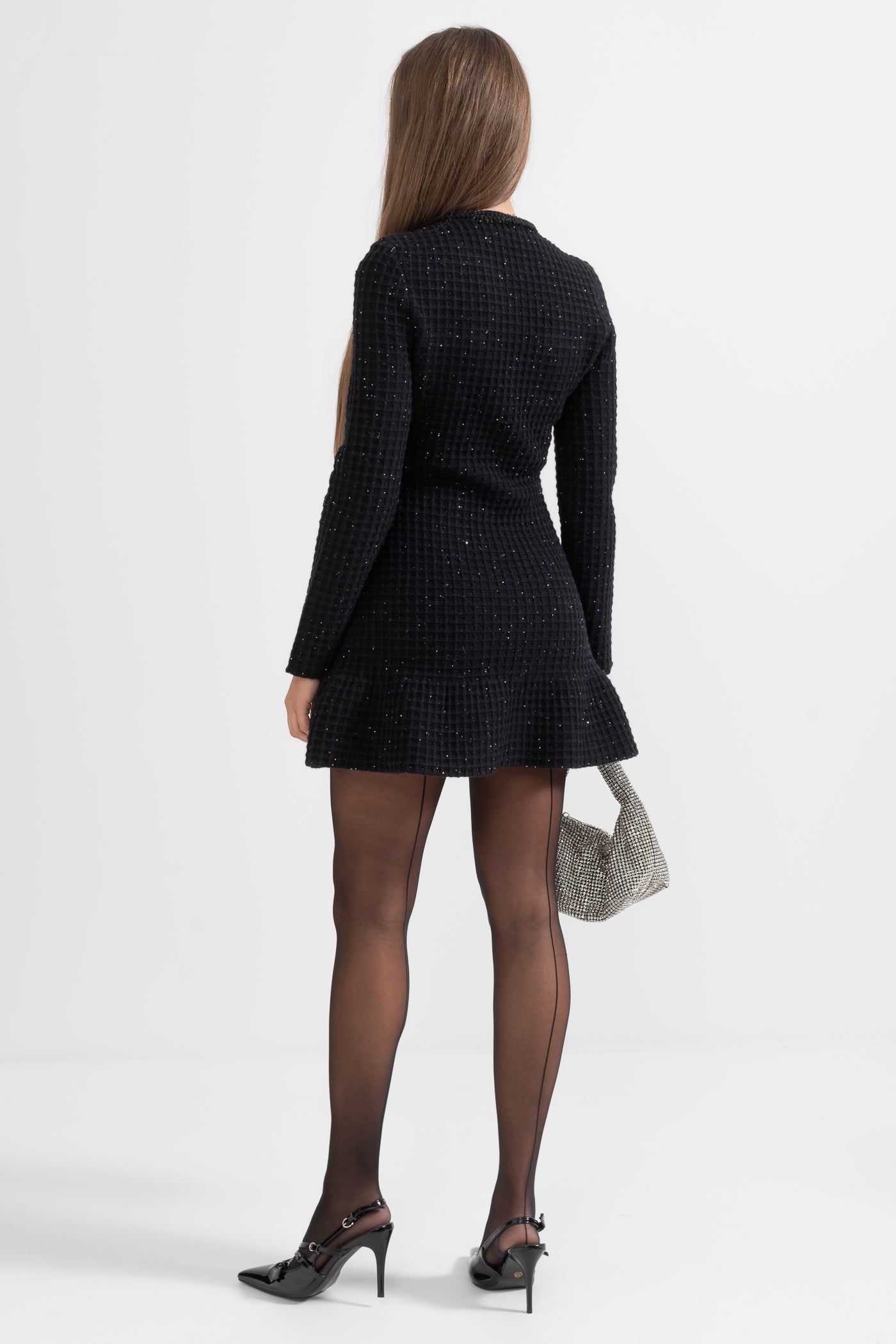 Long Sleeve Knee-Length Knitted Dress - Black