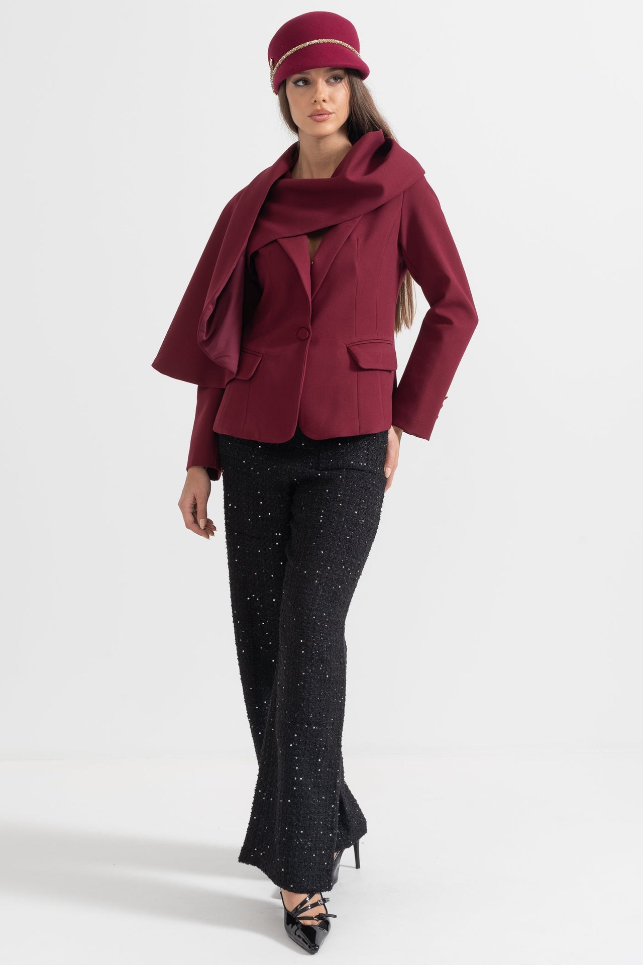 Ariana | Modern Blazer with Asymmetrical Draped Scarf